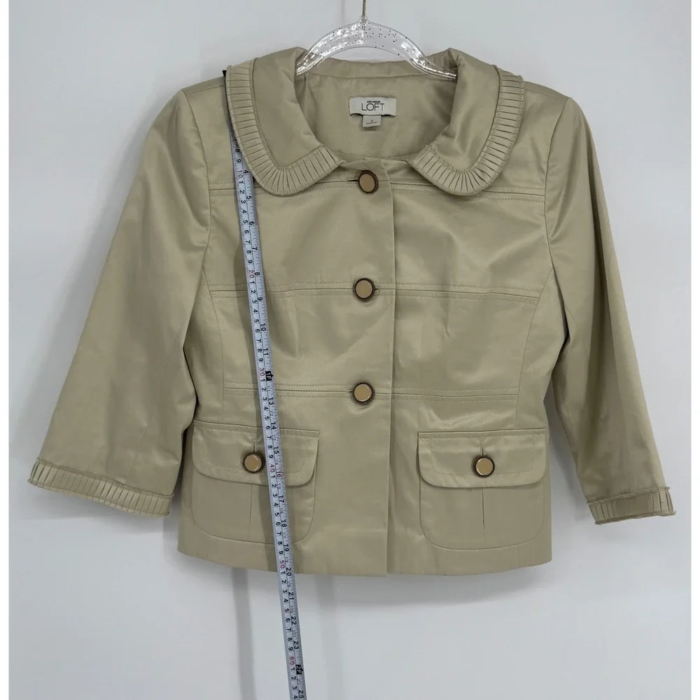 Ann Taylor LOFT Womens Champagne Beige Pleated Cropped Blazer Sz 2